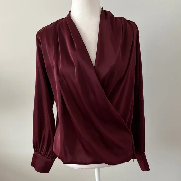 She + Sky Deep Burgundy Wrap Blouse - Picture 3 of 4